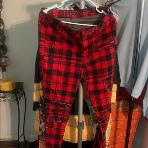 Buckle Red and Black Plaid Cargo Pants